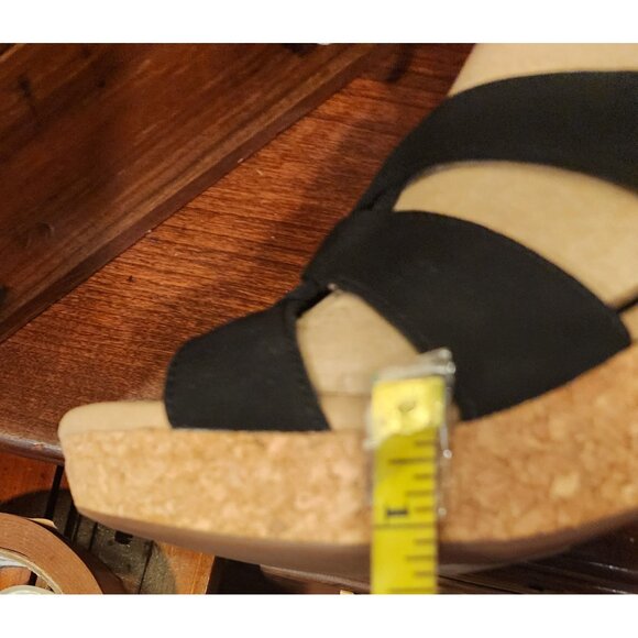 Clark's Giselle Beach Black Nubuck Strappy Cork Wedge Sandals Women’s US 8.5M - Picture 8 of 11
